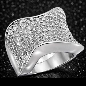 Micro PAVE Cz diamond cubic zirconia Cocktail Wedding Band statement Silver Ring